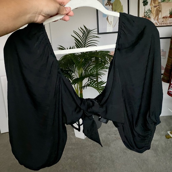 Black Crop Tie Top - Picture 1 of 3